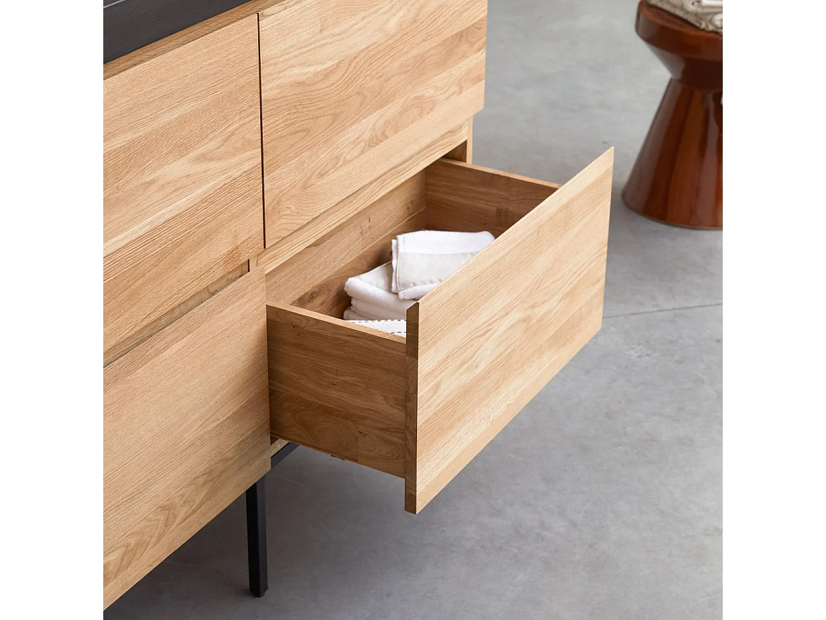 Badezimmermöbel aus massiver Eiche und Lavastein Nova 120 cm