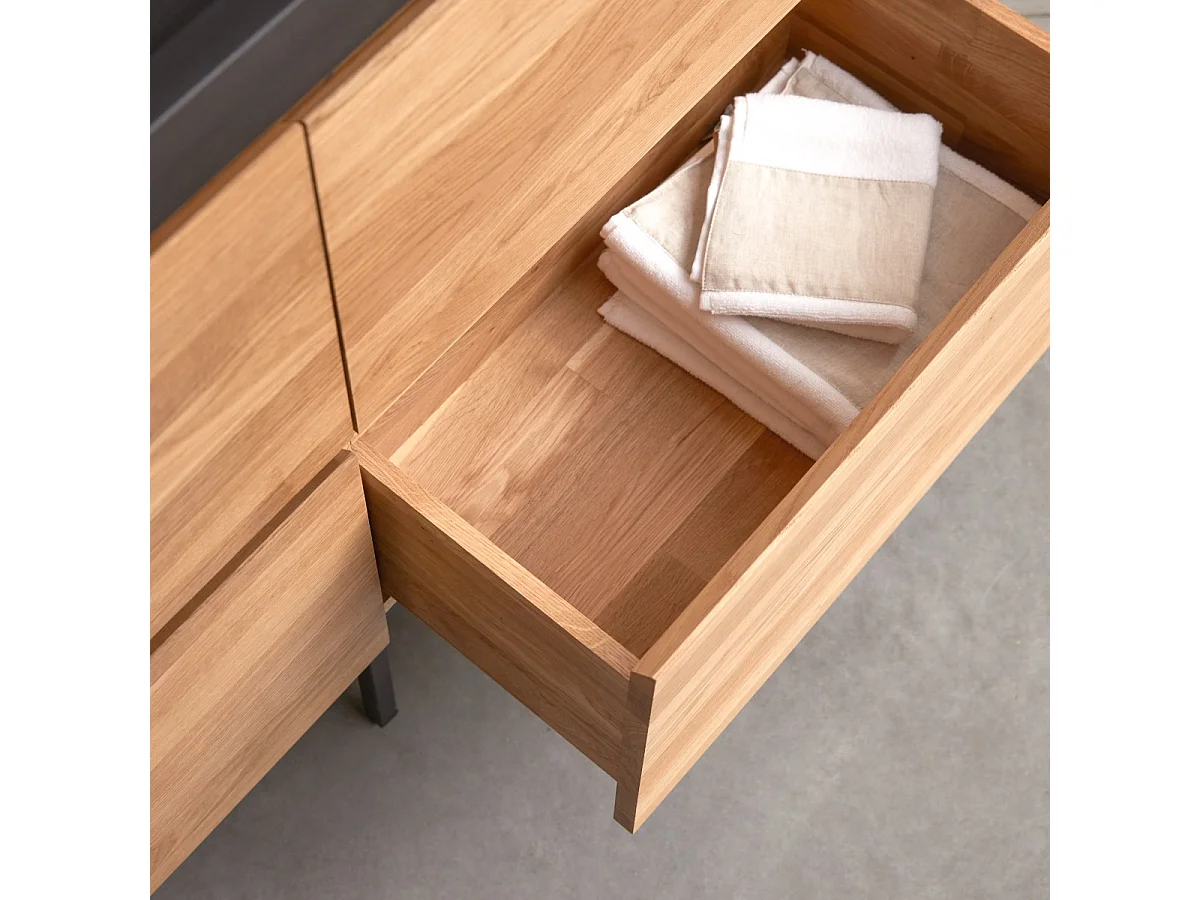 Badezimmermöbel aus massiver Eiche und Lavastein Nova 120 cm