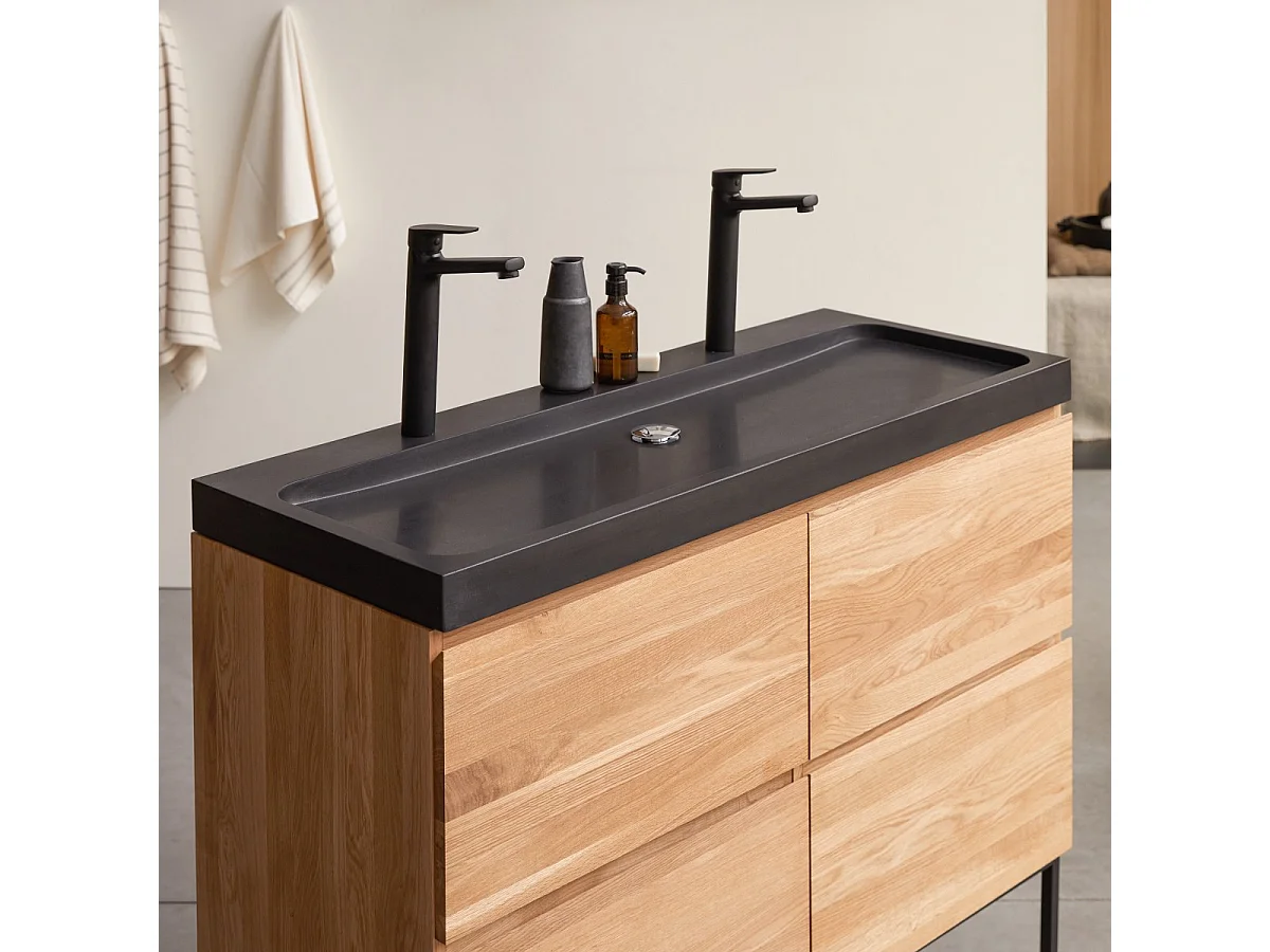 Badezimmermöbel aus massiver Eiche und Lavastein Nova 120 cm