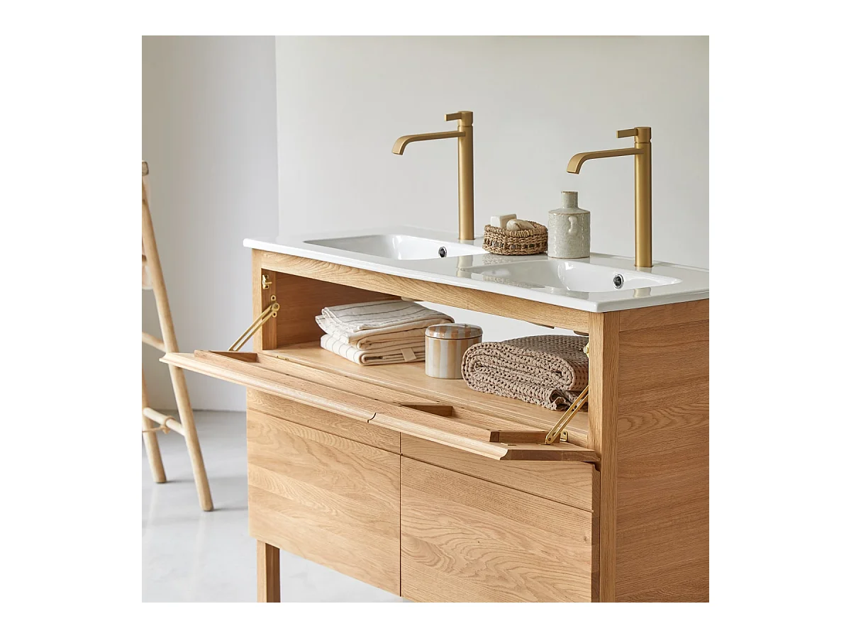 Mobili da bagno in quercia con lavabi in ceramica Easy 120