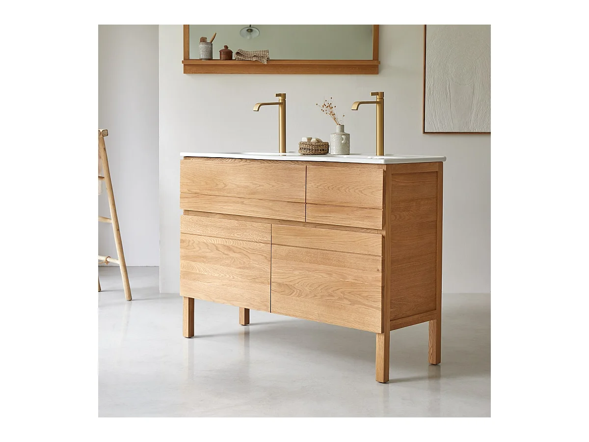 Mobili da bagno in quercia con lavabi in ceramica Easy 120