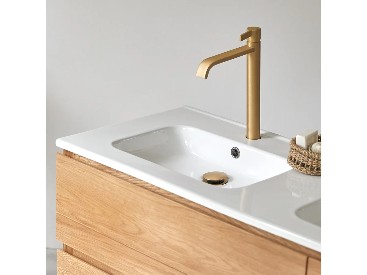 Waschtisch Doppelwaschtisch aus Eiche mit Keramikwaschbecken Loft Sil Trendy