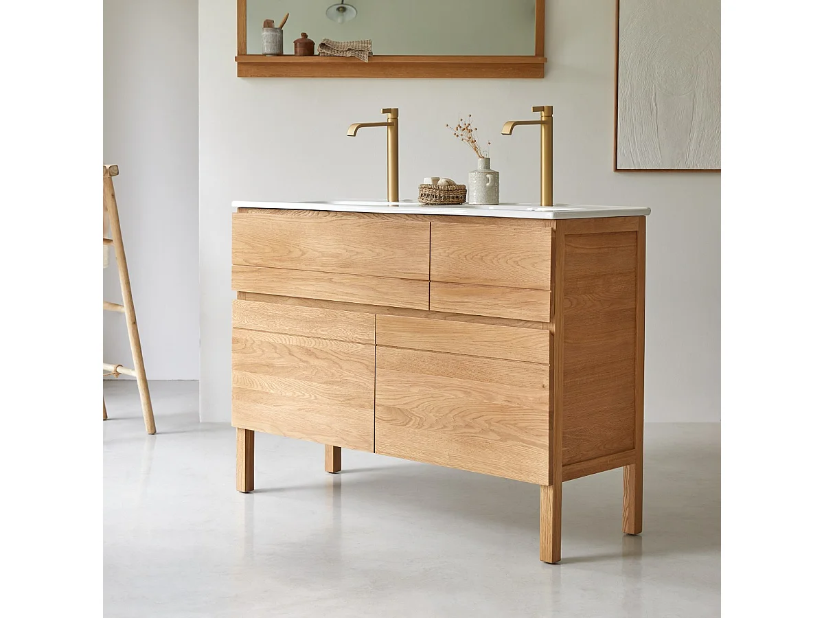 Waschtisch Doppelwaschtisch aus Eiche mit Keramikwaschbecken Loft Sil Trendy