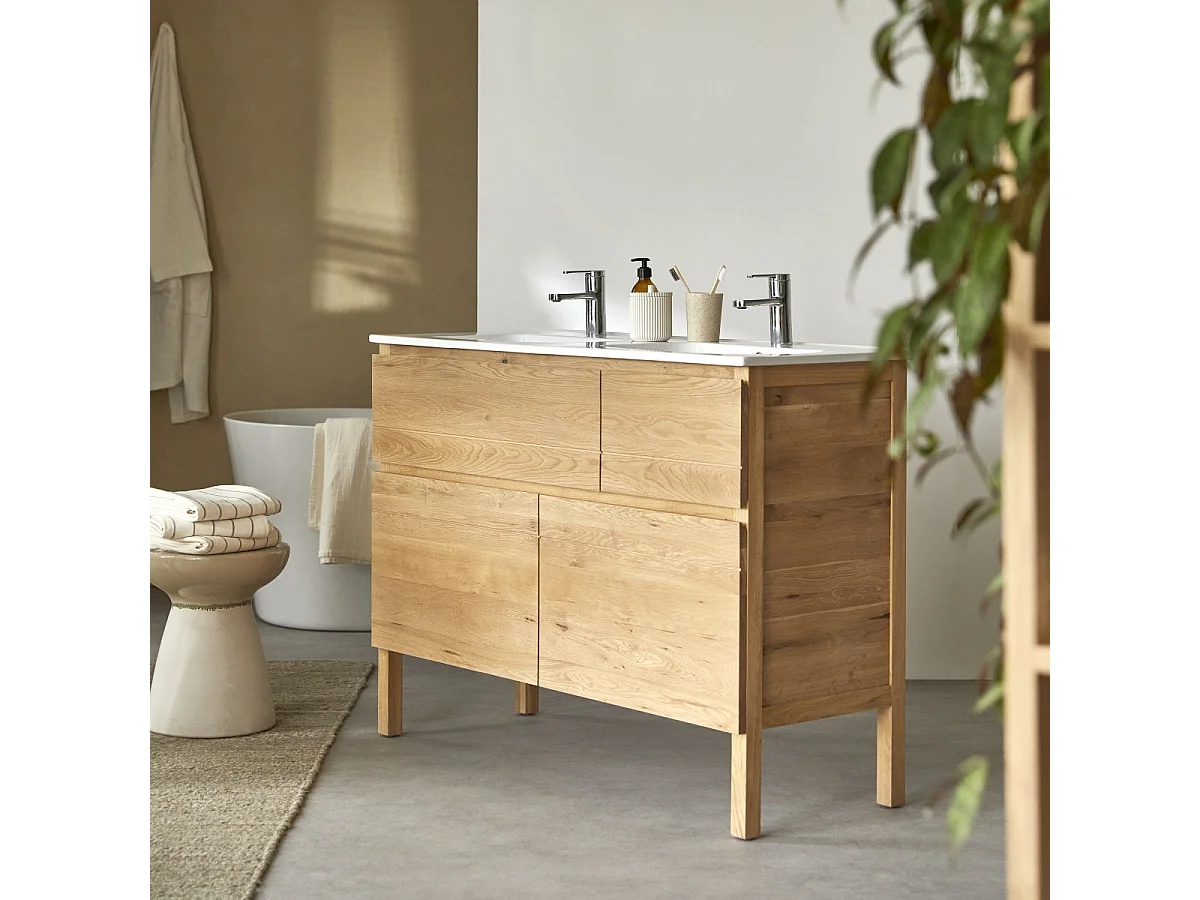 Waschtisch Doppelwaschtisch aus Eiche mit Keramikwaschbecken Loft Sil Trendy