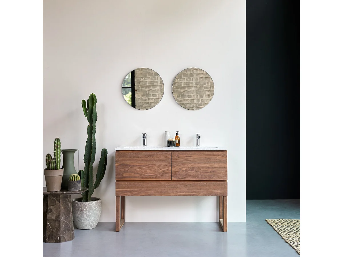 Meuble Salle de Bain en bois de noyer massif et terrazzo premium Moon 120 Edgar