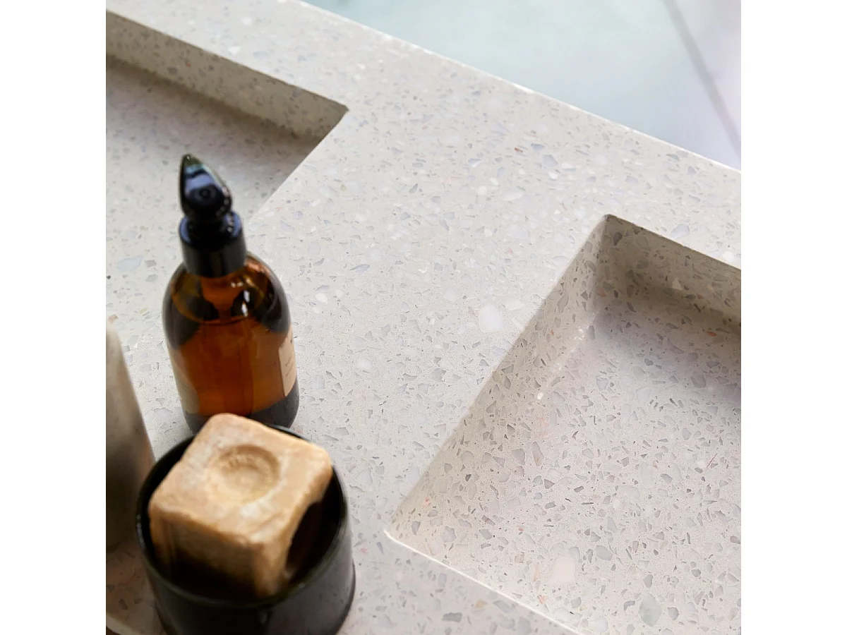 Meuble Salle de Bain en bois de noyer massif et terrazzo premium Moon 120 Edgar