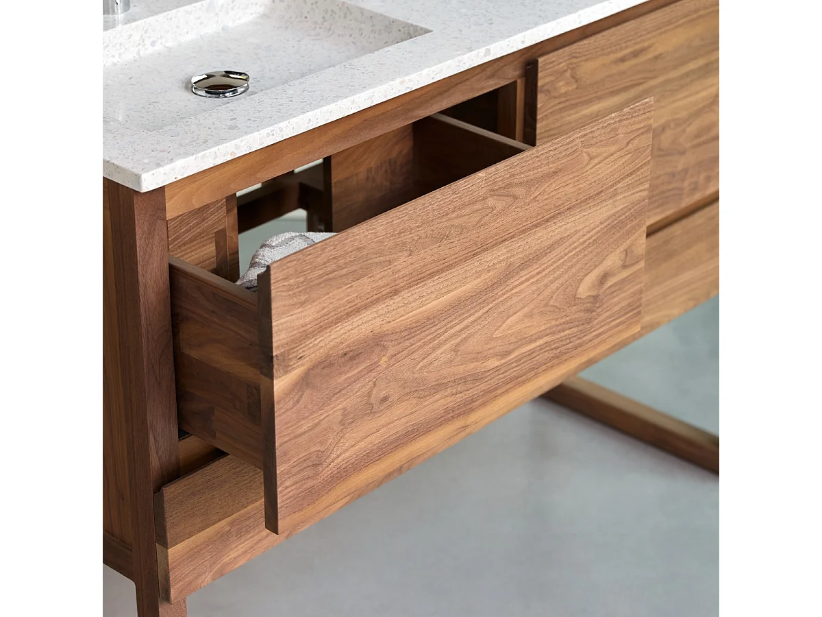Meuble Salle de Bain en bois de noyer massif et terrazzo premium Moon 120 Edgar