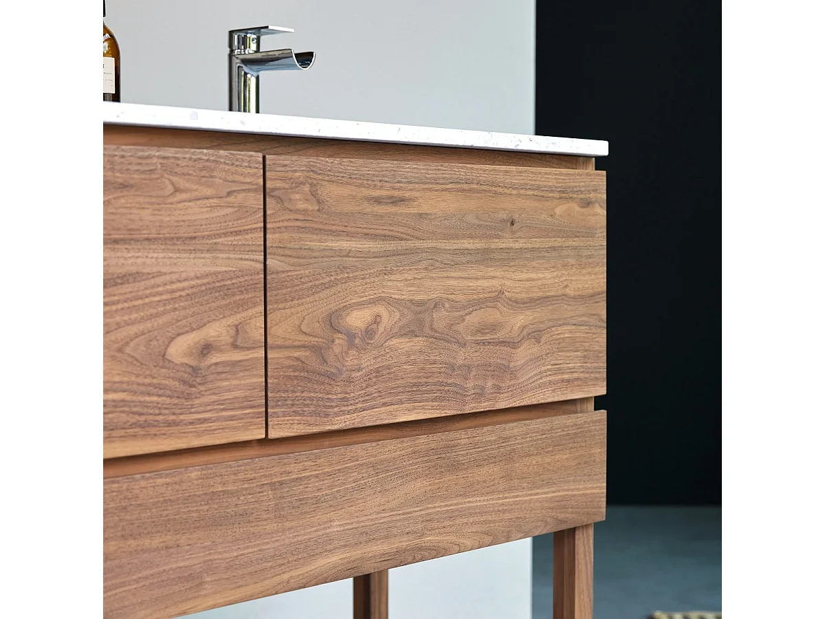 Meuble Salle de Bain en bois de noyer massif et terrazzo premium Moon 120 Edgar