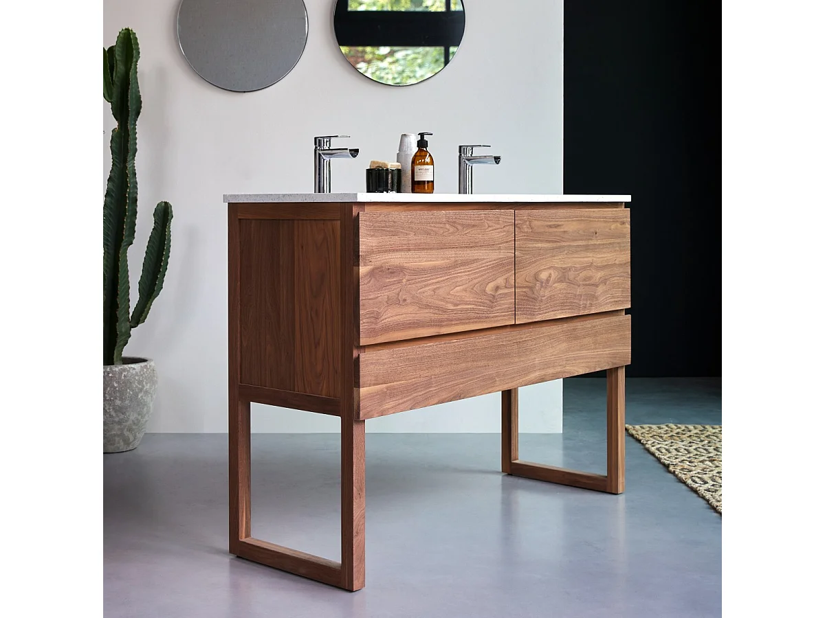 Meuble Salle de Bain en bois de noyer massif et terrazzo premium Moon 120 Edgar