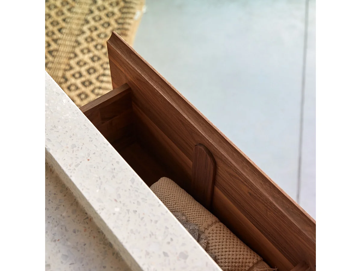 Meuble Salle de Bain en bois de noyer massif et terrazzo premium Moon 120 Edgar