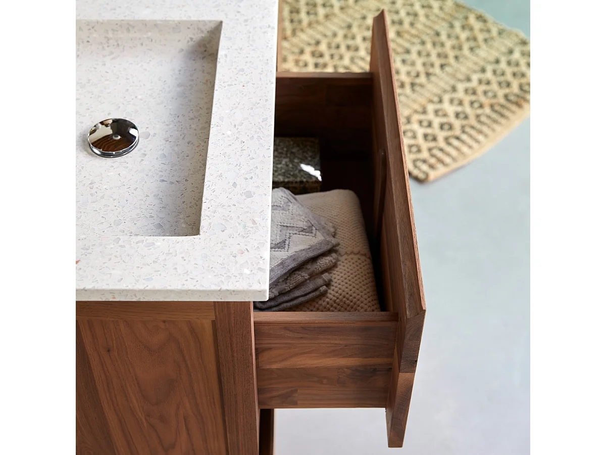 Meuble Salle de Bain en bois de noyer massif et terrazzo premium Moon 120 Edgar