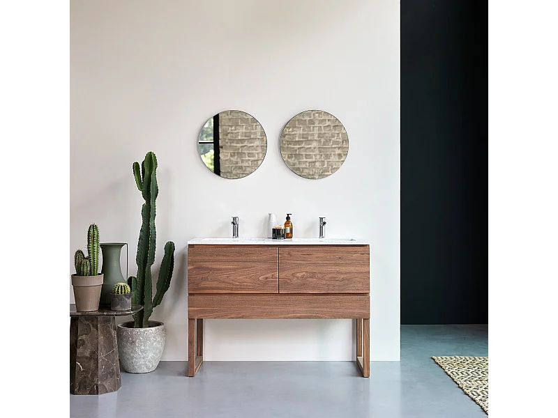 Meuble Salle de Bain en bois de noyer massif et terrazzo premium Moon 120 Edgar