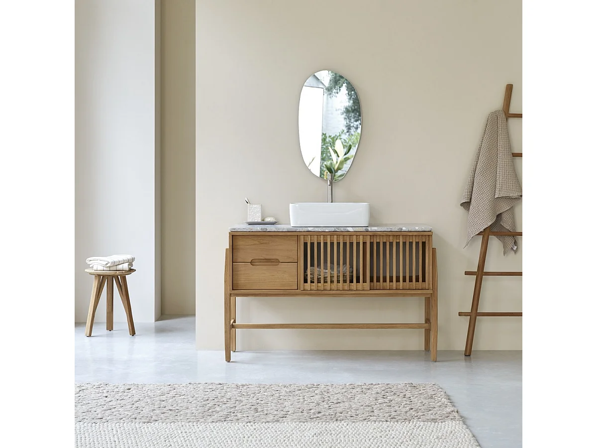 Badezimmermöbel Isaure aus massivem Teakholz und Premium-Terrazzo 125 cm