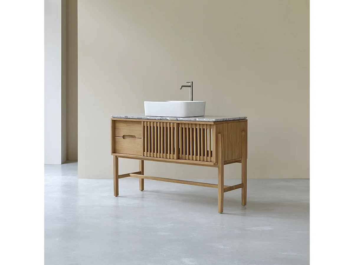 Badezimmermöbel Isaure aus massivem Teakholz und Premium-Terrazzo 125 cm