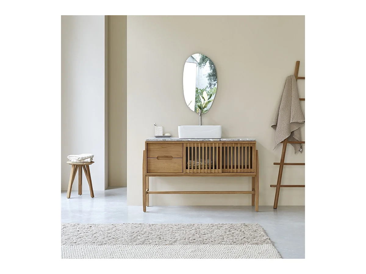 Mobile per il bagno Isaure in teak massello e terrazzo pregiato 125 cm