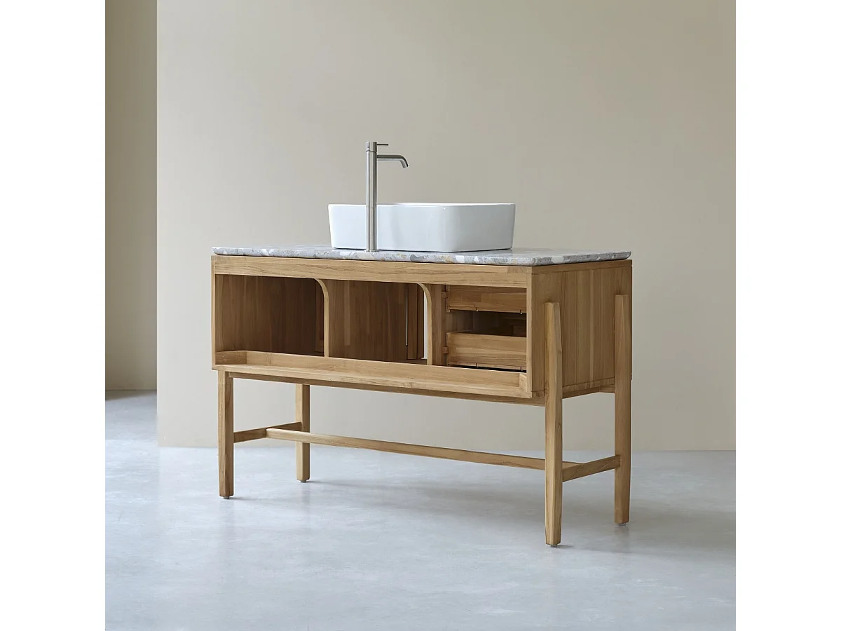 Mobile per il bagno Isaure in teak massello e terrazzo pregiato 125 cm