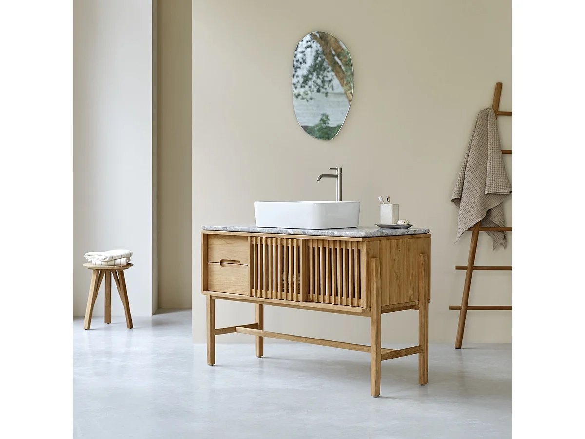 Mobile per il bagno Isaure in teak massello e terrazzo pregiato 125 cm