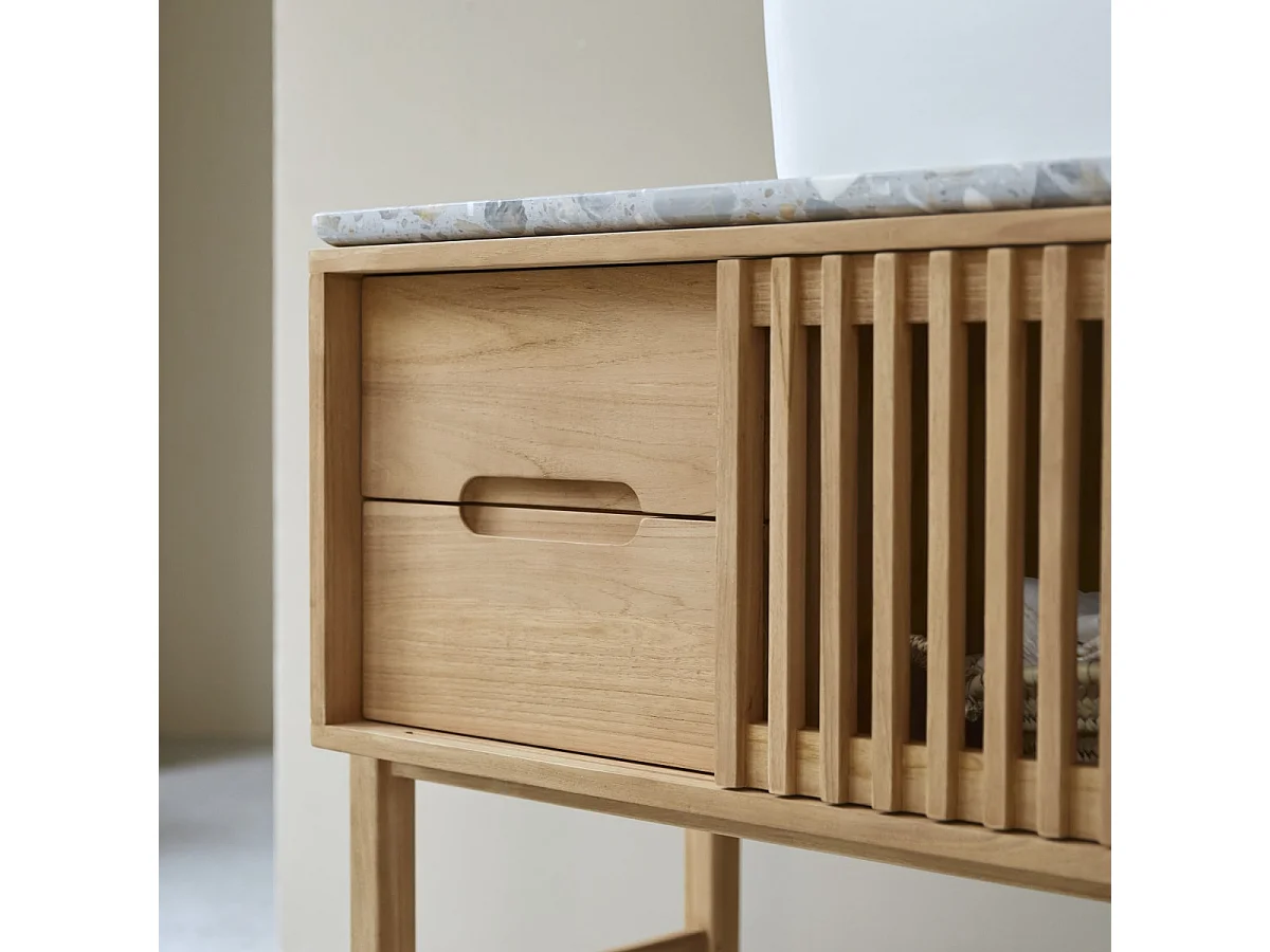 Mobile per il bagno Isaure in teak massello e terrazzo pregiato 125 cm