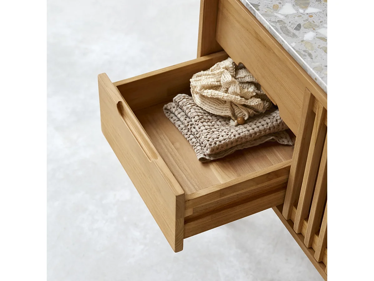 Mobile per il bagno Isaure in teak massello e terrazzo pregiato 125 cm