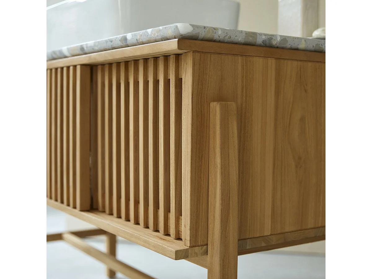 Mobile per il bagno Isaure in teak massello e terrazzo pregiato 125 cm