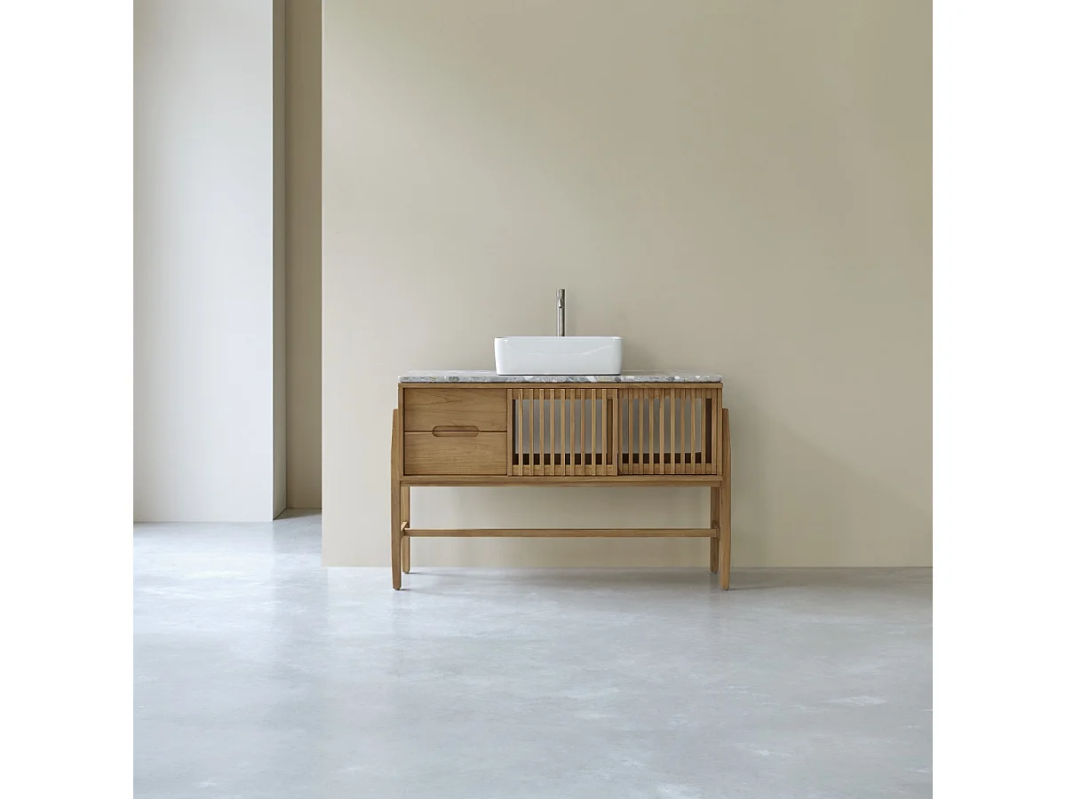 Mobile per il bagno Isaure in teak massello e terrazzo pregiato 125 cm