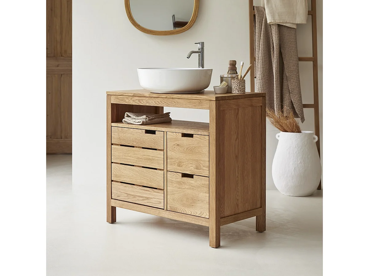 Mobile sottolavabo Serena in rovere massello 80 cm