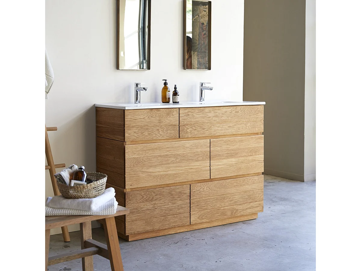 Meuble Salle de bain en bois de chêne et céramique 120 Karl