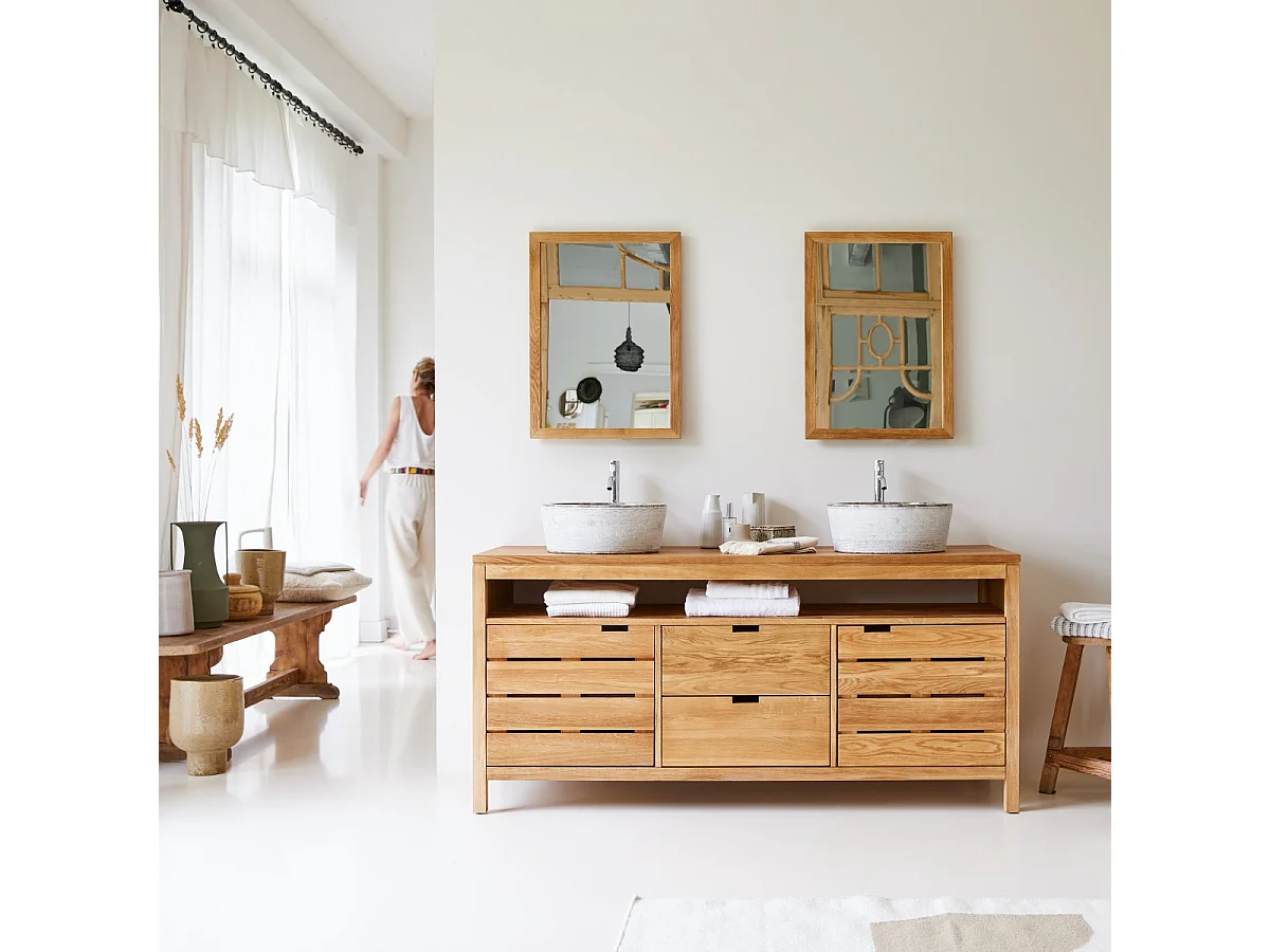 Mobili da bagno lavandino bagno legno massello quercia 165 cm ripiano armadio