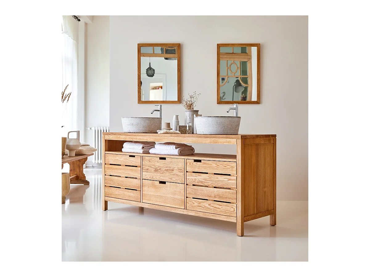 Mobili da bagno lavandino bagno legno massello quercia 165 cm ripiano armadio