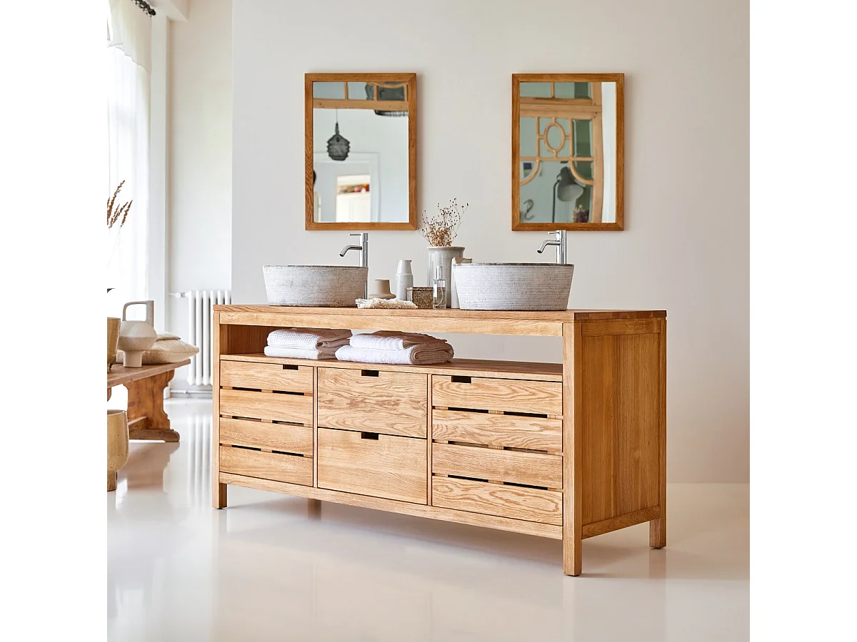 Mobili da bagno lavandino bagno legno massello quercia 165 cm ripiano armadio