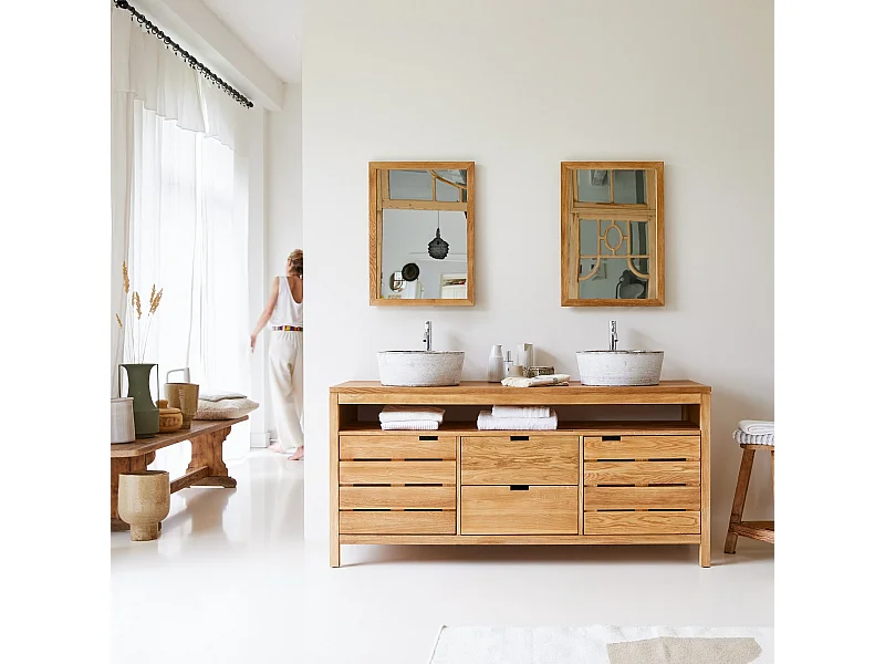 Mobili da bagno lavandino bagno legno massello quercia 165 cm ripiano armadio