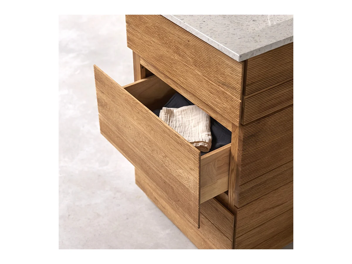 Mobile per il Bagno in legno di rovere e battuto di terrazzo premium Moon da 60 cm