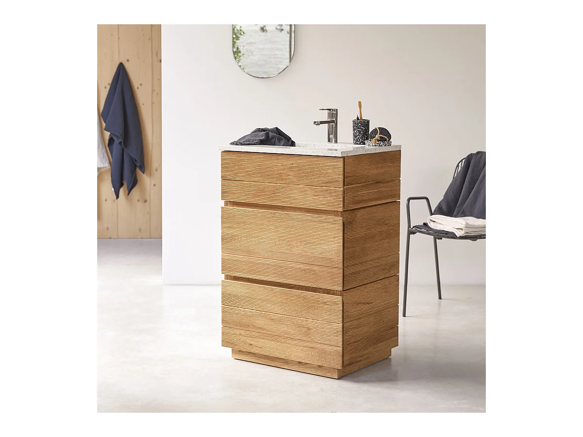 Mobile per il Bagno in legno di rovere e battuto di terrazzo premium Moon da 60 cm