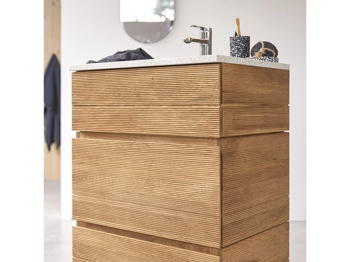 Mobile per il Bagno in legno di rovere e battuto di terrazzo premium Moon da 60 cm