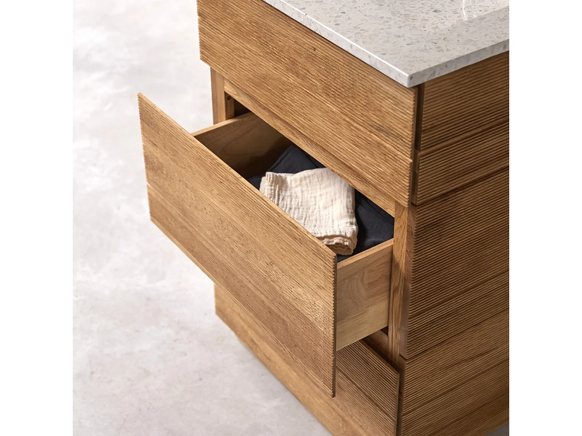 Badezimmermöbel aus massiver Eiche und Terrazzo Moon 60 cm