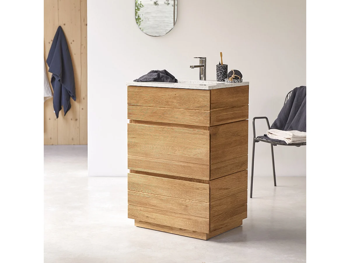Badezimmermöbel aus massiver Eiche und Terrazzo Moon 60 cm