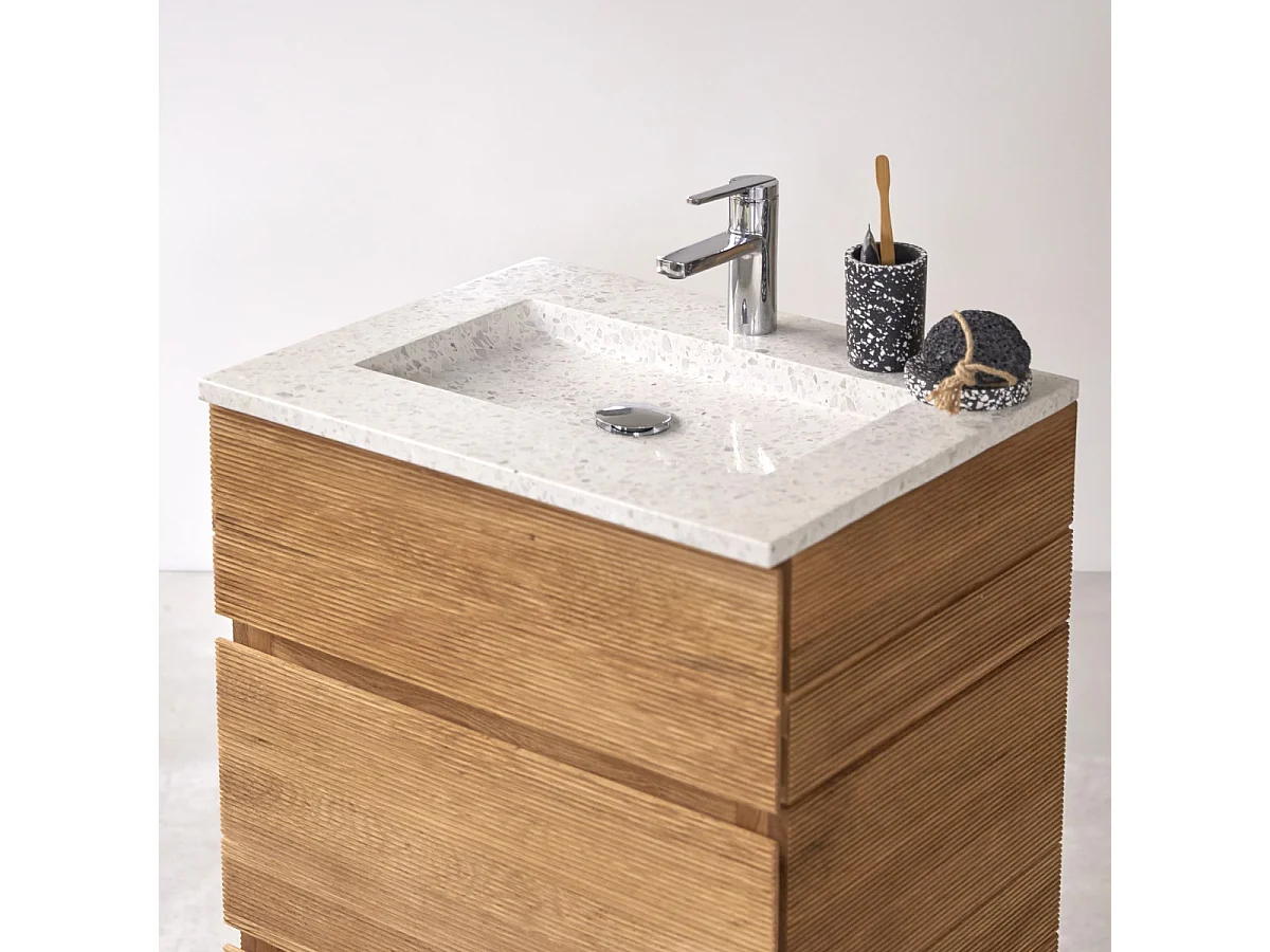 Badezimmermöbel aus massiver Eiche und Terrazzo Moon 60 cm