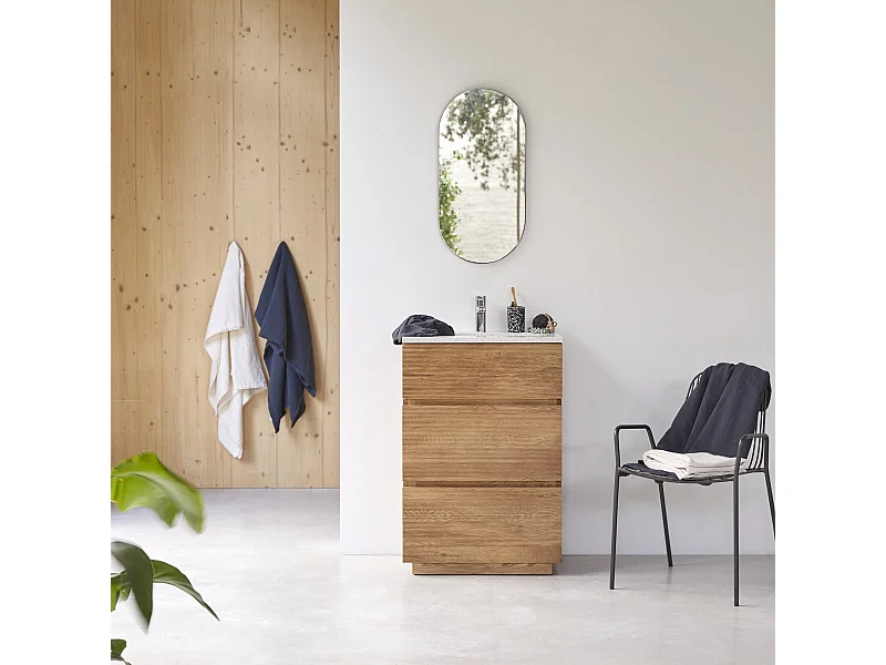 Mobile per il Bagno in legno di rovere e battuto di terrazzo premium Moon da 60 cm