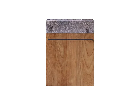 Badunterschrank hängend aus Teakholz mit grauem Marmorwaschbecken Stelle grey