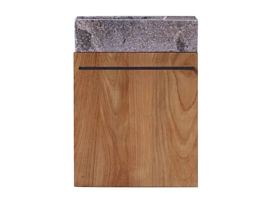 Badunterschrank hängend aus Teakholz mit grauem Marmorwaschbecken Stelle grey