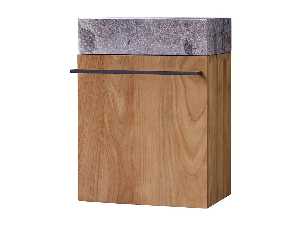 Badunterschrank hängend aus Teakholz mit grauem Marmorwaschbecken Stelle grey