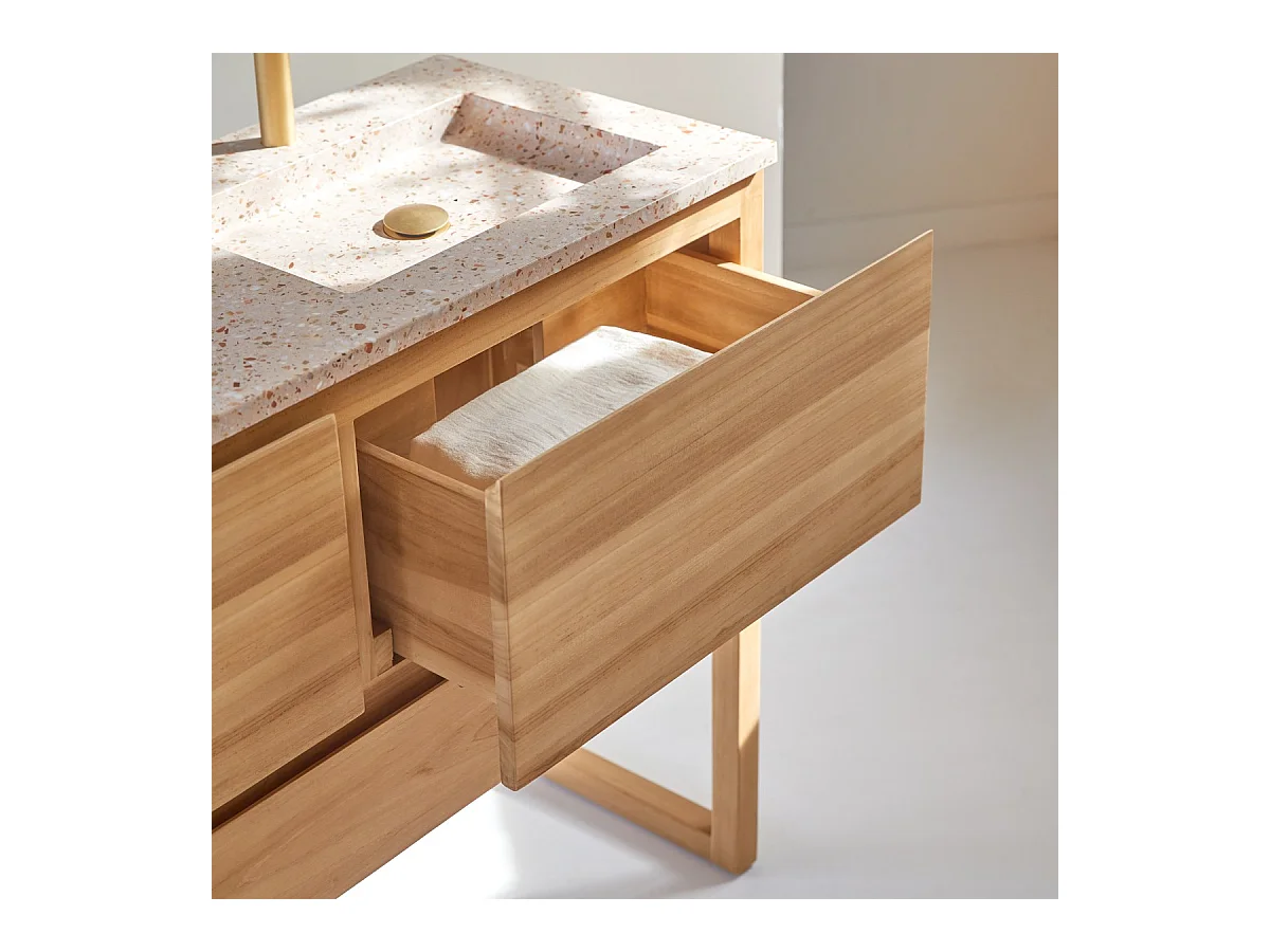 Meuble Salle de Bain en bois de teck massif et terrazzo premium Pink 120 Edgar