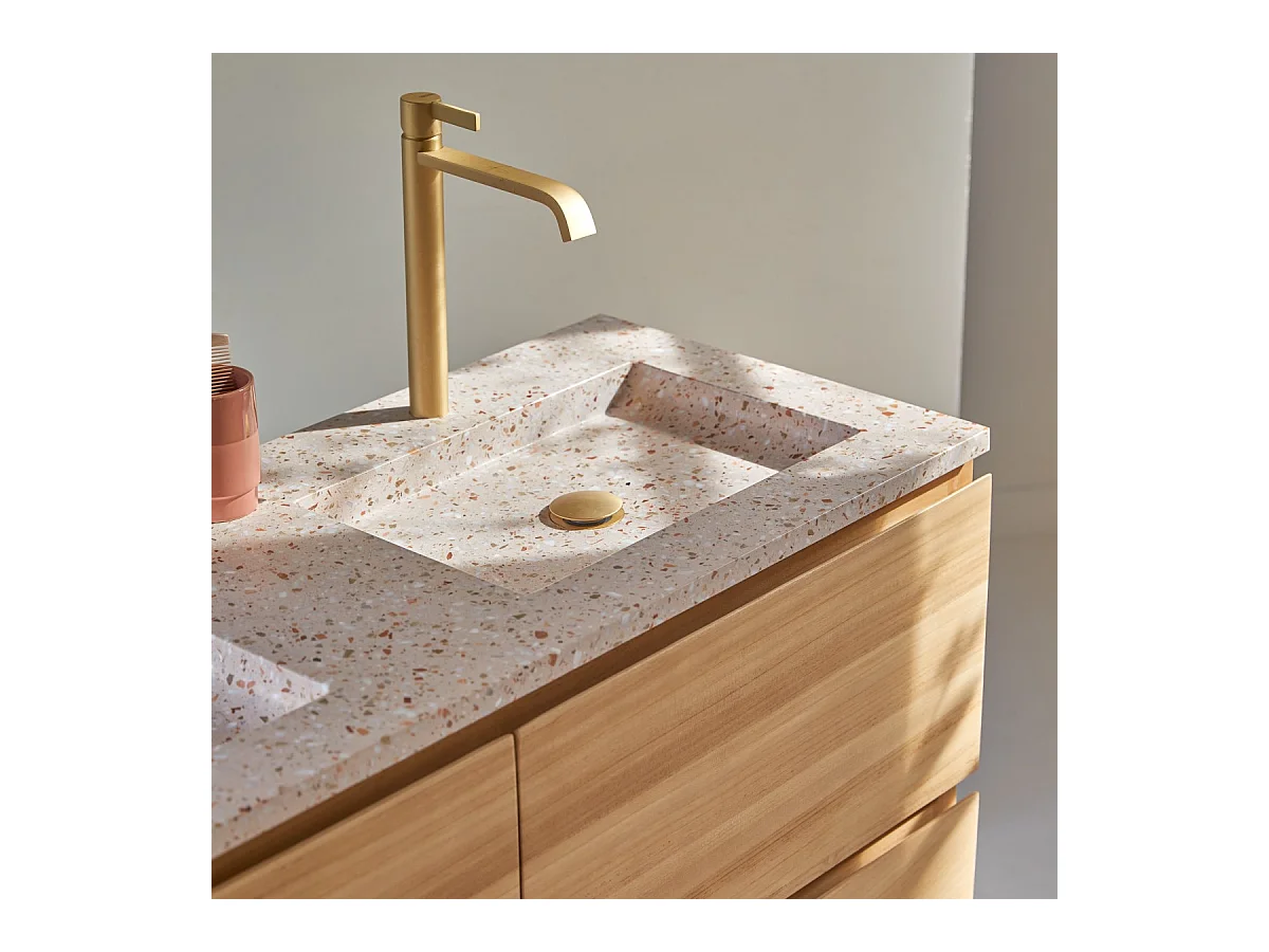 Meuble Salle de Bain en bois de teck massif et terrazzo premium Pink 120 Edgar