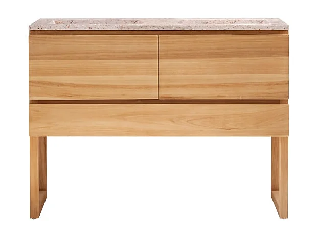 Meuble Salle de Bain en bois de teck massif et terrazzo premium Pink 120 Edgar