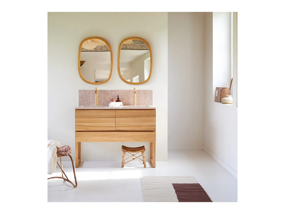 Mobile per il Bagno in legno di teak massello e battuto di terrazzo premium Pink 120 Edgar