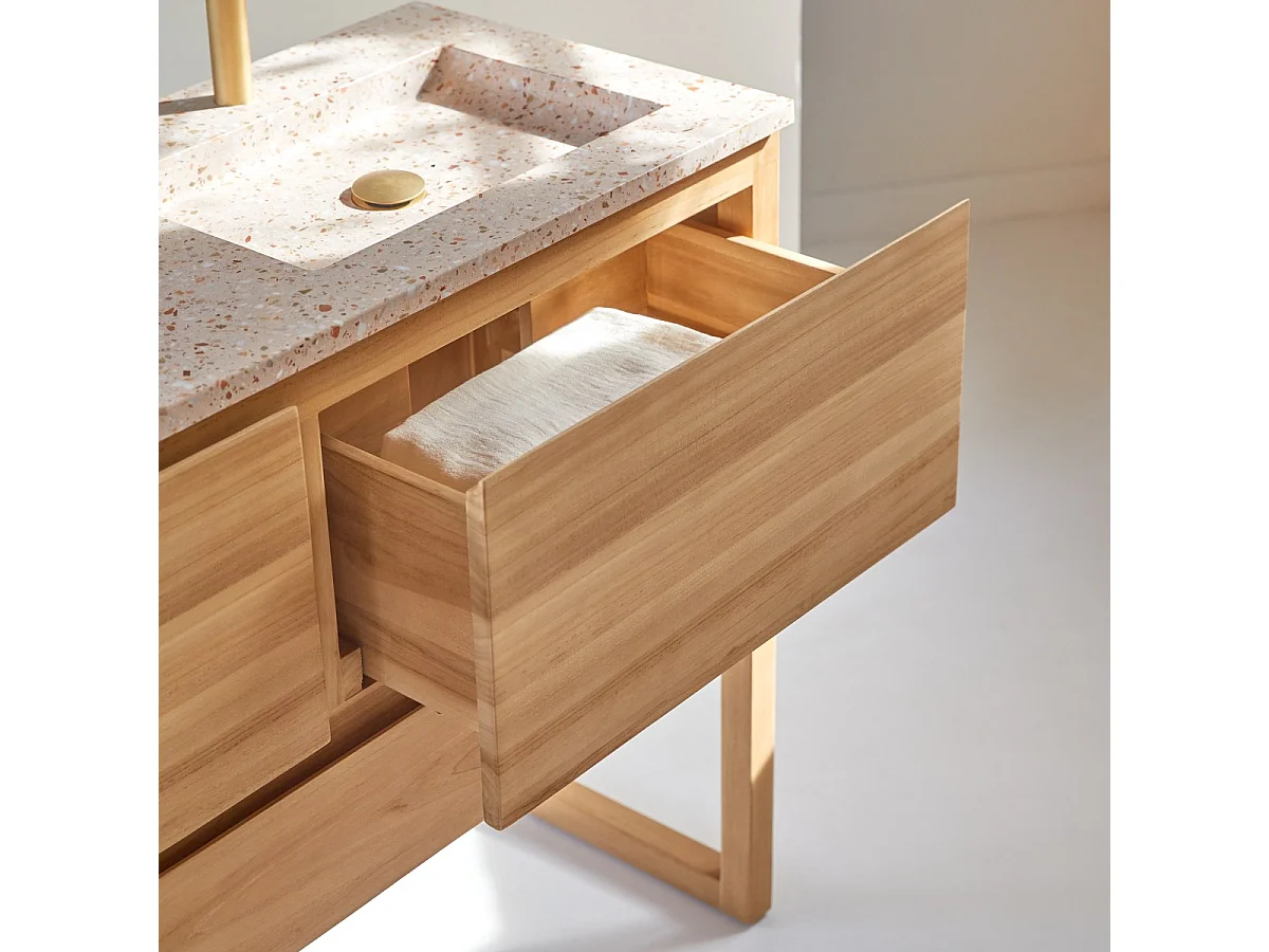 Mobile per il Bagno in legno di teak massello e battuto di terrazzo premium Pink 120 Edgar