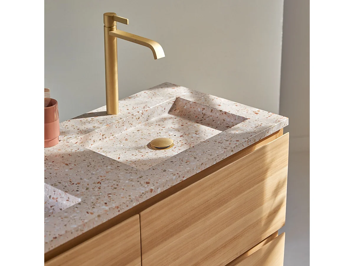 Mobile per il Bagno in legno di teak massello e battuto di terrazzo premium Pink 120 Edgar