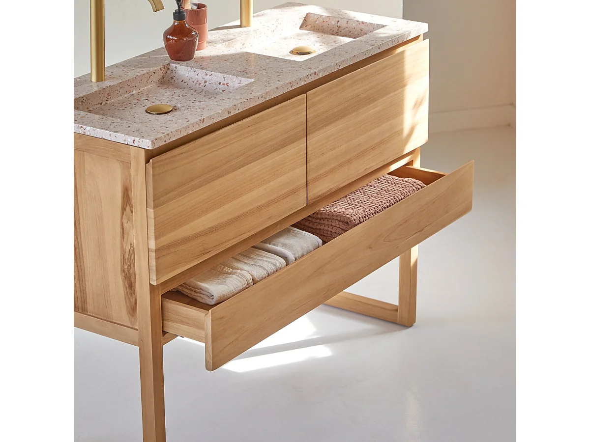 Mobile per il Bagno in legno di teak massello e battuto di terrazzo premium Pink 120 Edgar