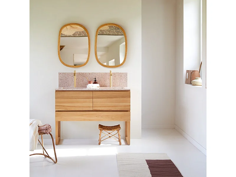 Badezimmermöbel Edgar aus massivem Teakholz und Premium-Terrazzo Rosa 120 cm