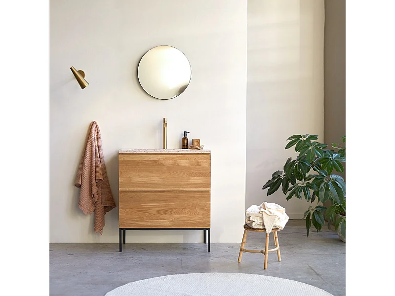 Badmöbel Nova aus massivem Eichenholz und Premium-Terrazzo Pink 80